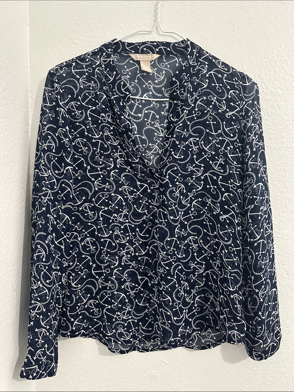 Banana Republic Navy and White Anchor Print Blouse